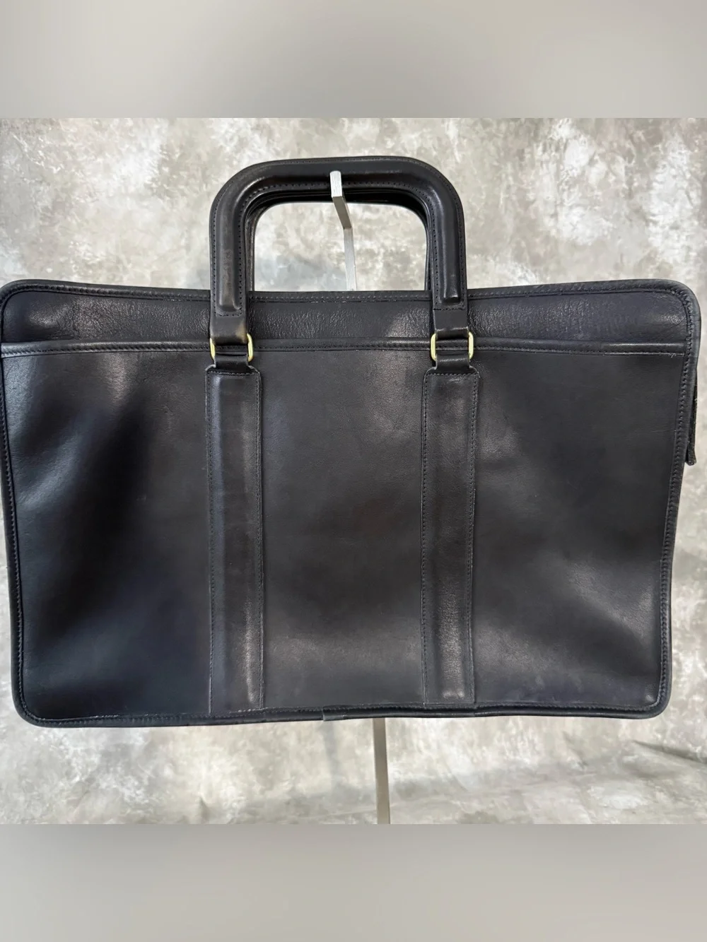 Vintage Coach Black Leather Briefcase with Top Handles and Tag (Love 28)
